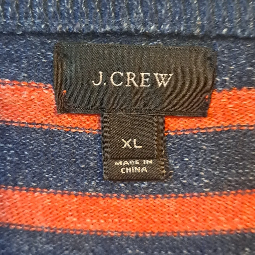 J. Crew Striped Crewneck Sweater - XL - Navy Blue Orange